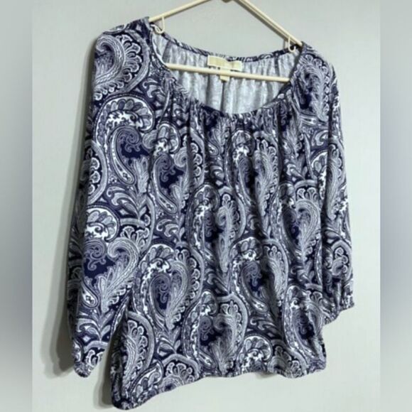 MICHELLE MICHELLE KORS BLUE PAISLY  OFF THE SHOULDER TOP SZ.M EUC - Picture 7 of 7